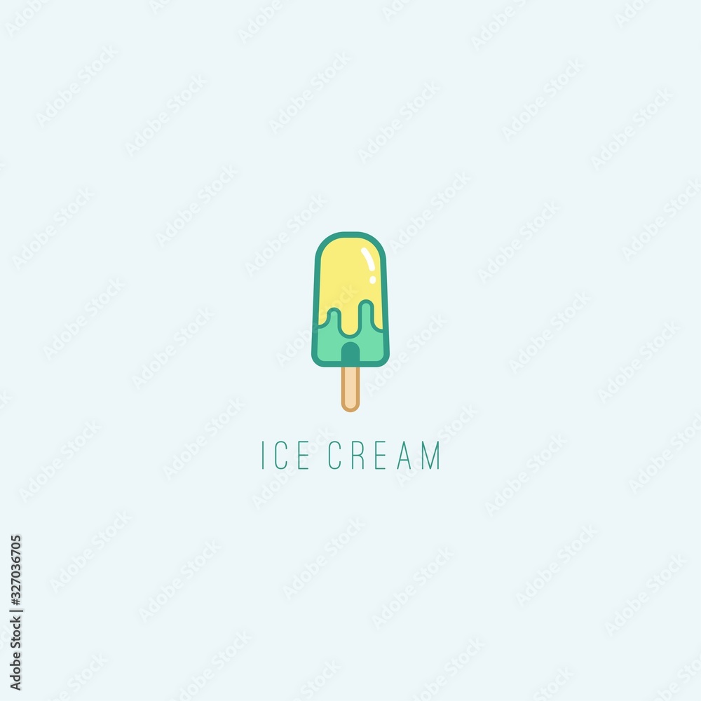 Tasty Ice cream or Popsicle or frozen ice. Summer dessert. Minimalistic Icon. Colored vector logo. Cartoon style, simple flat design. Trendy illustration. Icon is isolated on a blue background Tasty Ice cream or Popsicle or frozen ice. Summer dessert. Minimalistic Icon. Colored vector logo. Cartoon style, simple flat design. Trendy illustration. Icon is isolated on a blue background
