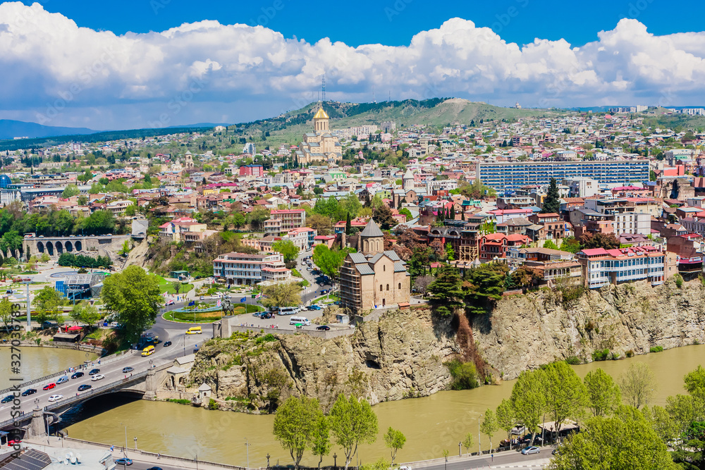 Fototapeta premium Panorama view of Tbilisi, capital of Georgia country. View from Narikala Fortress