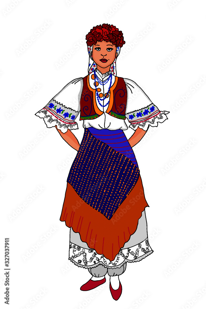 Φωτογραφία traditional woman standing and  wearing turkish culture clothes illustration