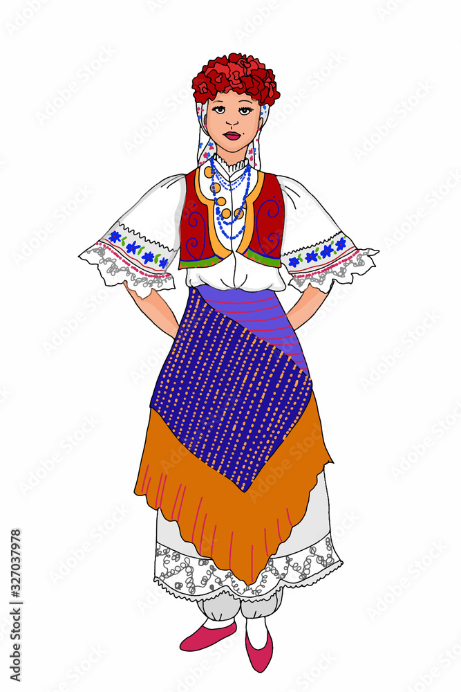 Φωτογραφία traditional woman standing and  wearing turkish culture clothes illustration