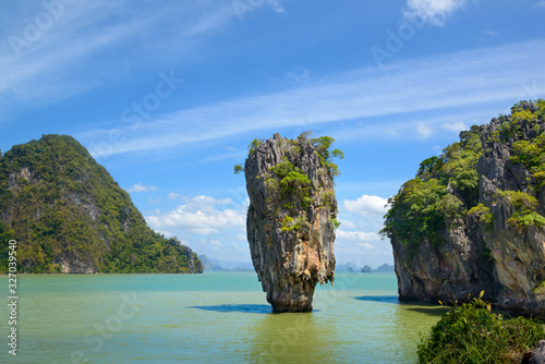 James Bond Island (Khao Ping Kan) is one of the must-see places in Phang Nga Bay. Ko Tapu rock is known by iconic Bond movie and one of the most visited attractions, destinations in southern Thailand. © Jordanj