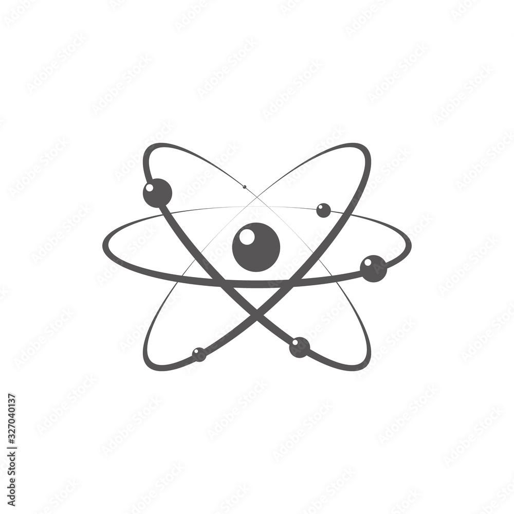 Atom icon in flat design. Gray molecule symbol or atom symbol isolated. Vector illustration Atom icon in flat design. Gray molecule symbol or atom symbol isolated. Vector illustration