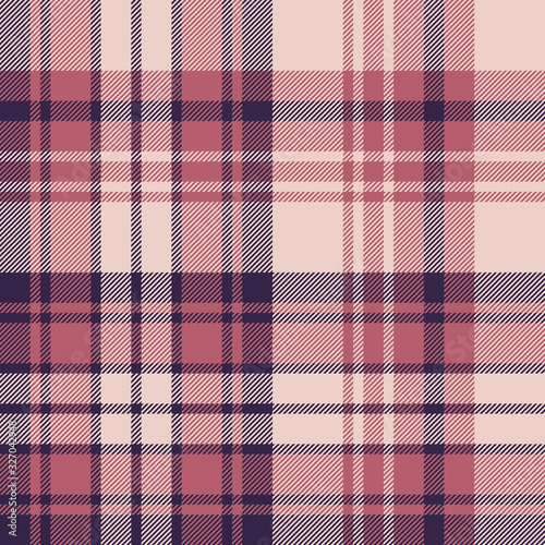 Plaid pattern seamless vector background in purple and pink. Check plaid for scarf, flannel shirt, blanket, duvet cover, or other modern spring, summer, autumn fashion textile design.