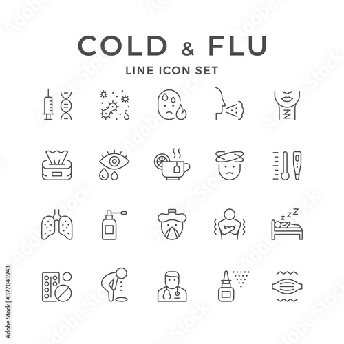 Set line icons of cold and flu