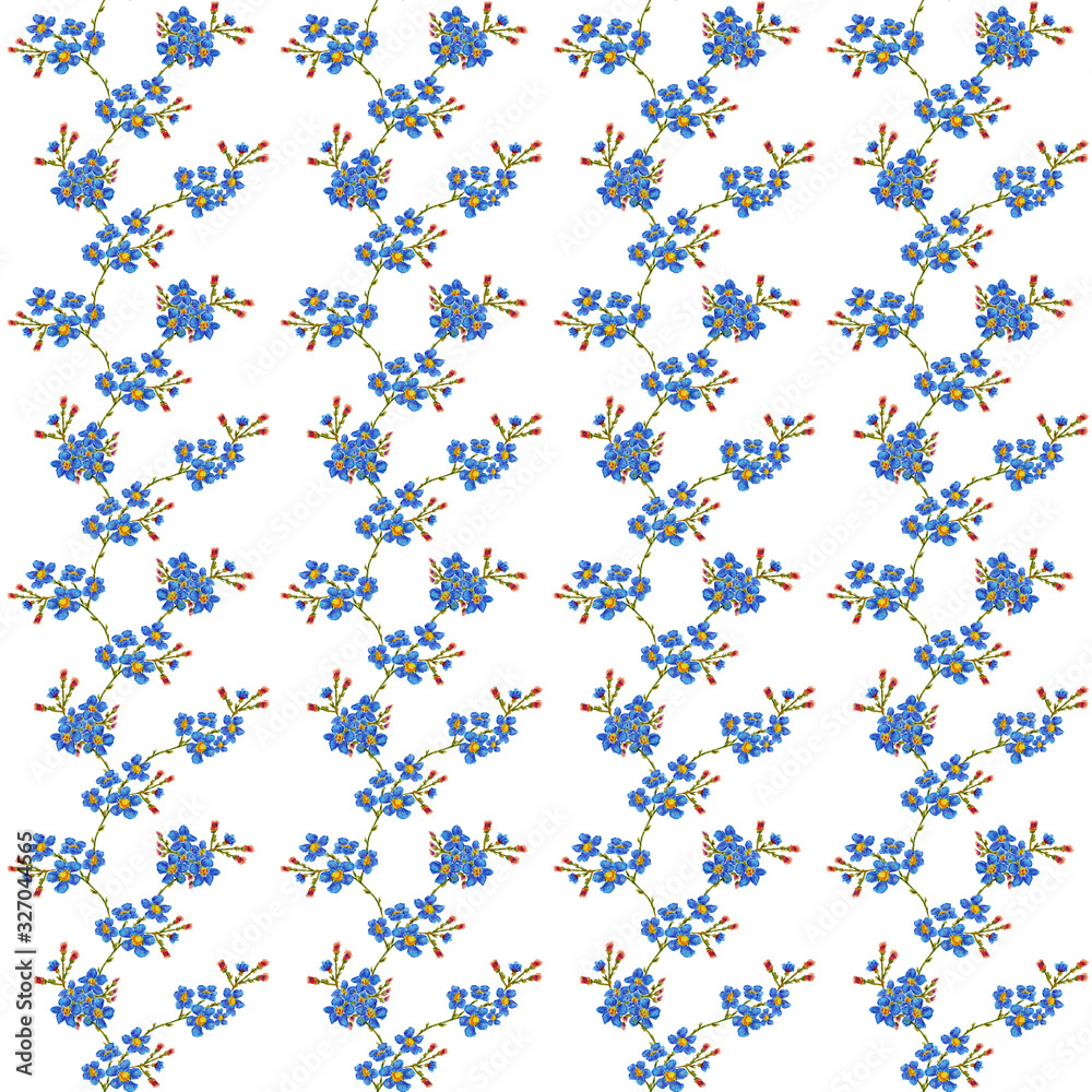 Seamless hand drawn forget me not flowers pattern, wall paper, high quality for print, scrapbooking, retro style, floral ornament, home textile, vintage flowers paper