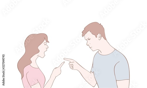 Vector illustration couple yelling at each other,man and woman quarrel,cartoon design
