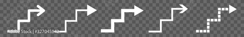 Upstairs Arrow Icon White | Staircase Illustration | Stairway Symbol | Stairwell Logo | Steps Stairs Up Sign | Isolated | Variations