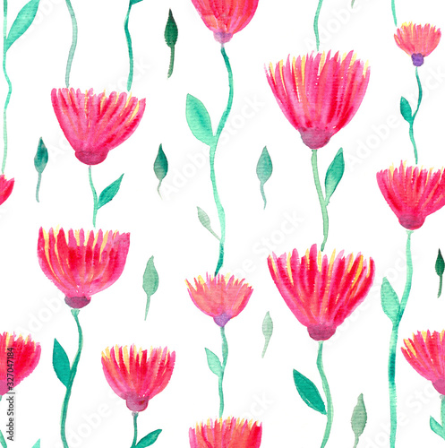 Seamless floral pattern. Floral print. Chrysanthemums on a white background. Floral pattern for fabric, wallpaper, cards, gift paper and other surfaces.