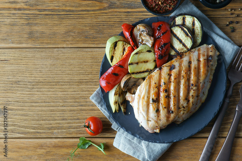 grilled chicken fillet with vegetables grill