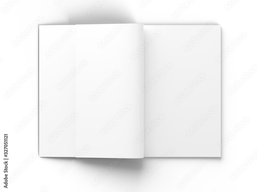 Open magazine with a glued binding. Vertical A4 format. 3d illustration.