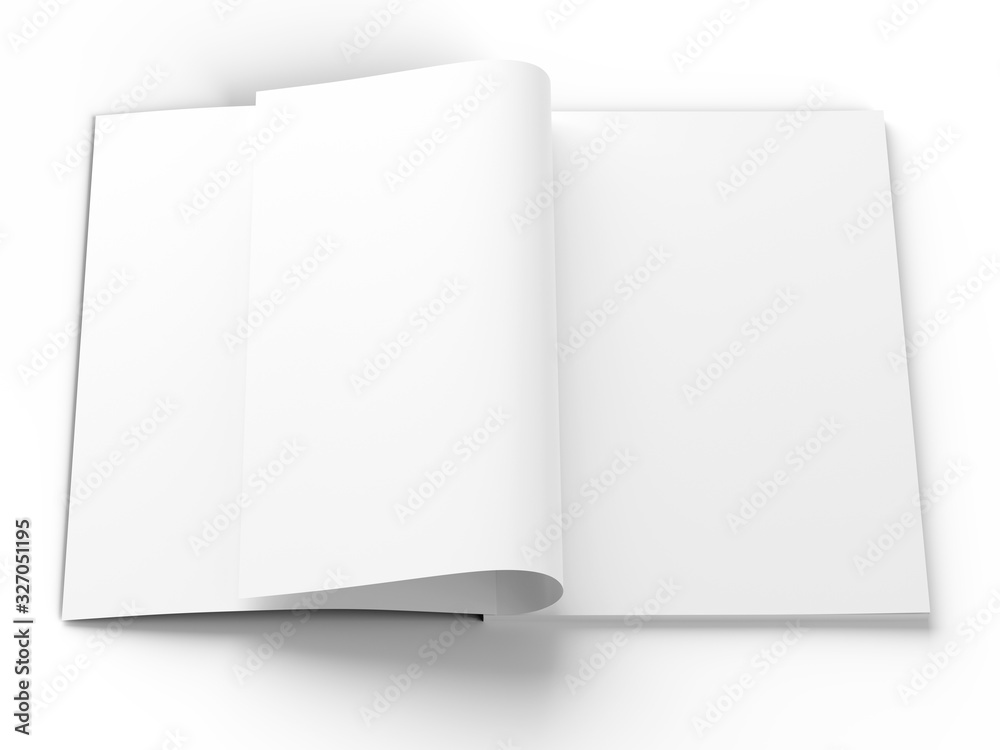 Open magazine with a glued binding. Vertical A4 format. 3d illustration. Open magazine with a glued binding. Vertical A4 format. 3d illustration.