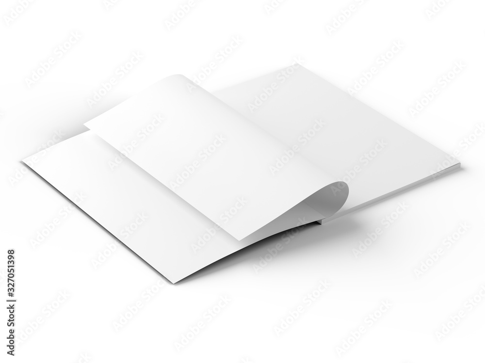 Open magazine with a glued binding. Vertical A4 format. 3d illustration.