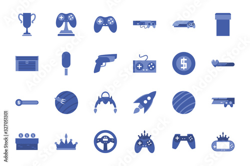 Isolated videogame line style icon set vector design