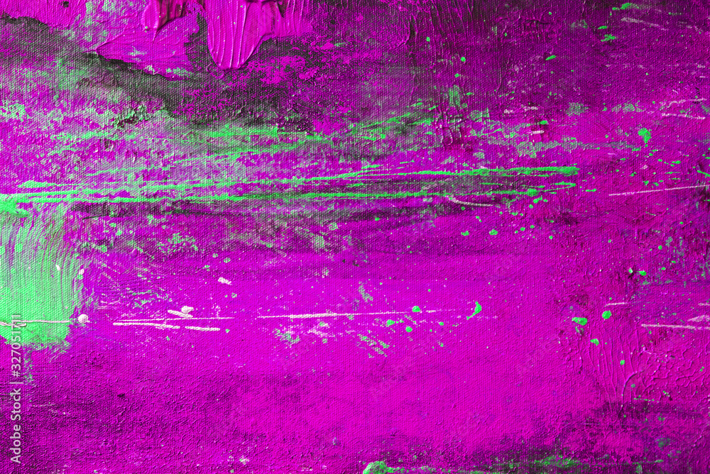 Obraz premium Luxury abstract art painting background ultraviolet pink and green. Abstract art background. Oil painting on canvas. Multicolored bright texture. Fragment of artwork