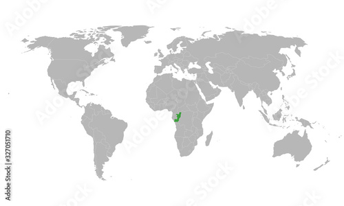Republic of congo highlighted green on world map. African country. Perfect for business concepts, backgrounds, backdrop, poster, chart, banner, label, sticker and wallpapers.