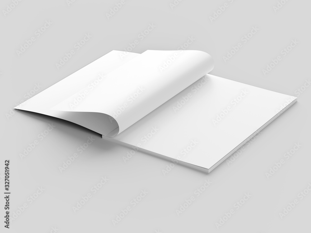 Open magazine with a glued binding. Vertical A4 format. 3d illustration. Open magazine with a glued binding. Vertical A4 format. 3d illustration.