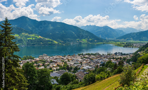 Photography Panorama of the city of Zell am See with Zeller Lake in summer