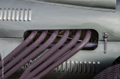 detail of a race car exhaust pipes