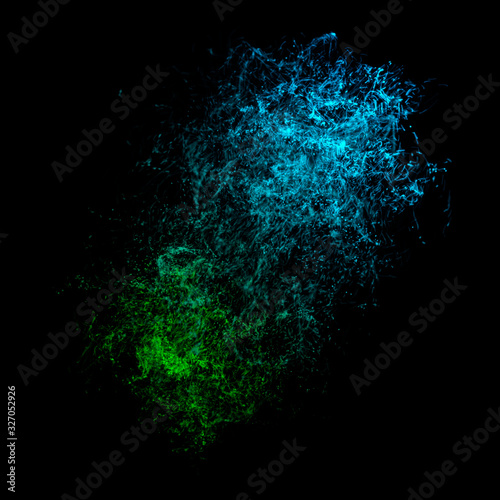 Colorful smoke of blue and green isolatec on a black background. Print of texture from space landscape.