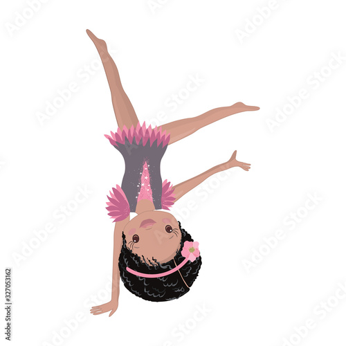 Clipart Cute African American Girl Gymnast Gym. Vector Illustration: Beautiful Cute Little Gymnast.