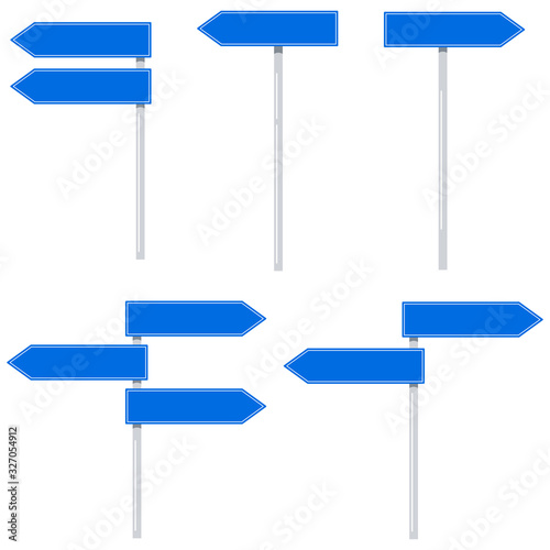 Road arrow shape signs vector set isolated on white background.