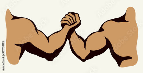 Hand wrestling contest. Vector drawing