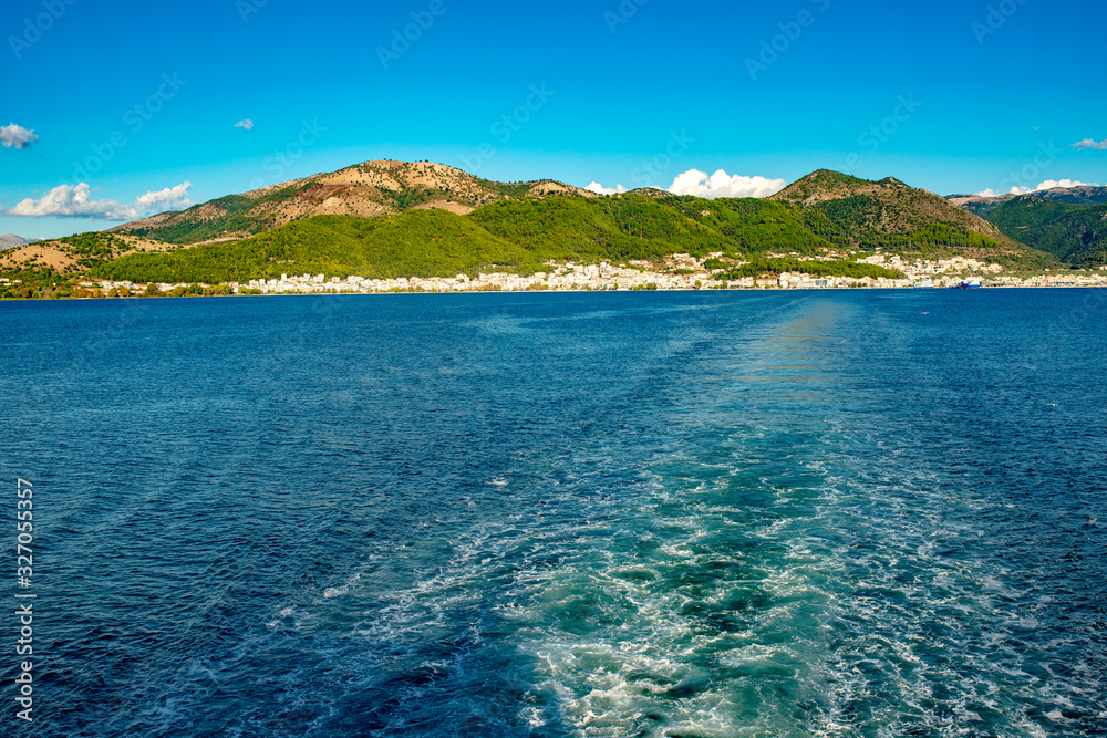 View of Corfu island from Ionian sea.