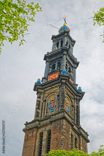 Photography Amsterdam Westerkerk tall tower in Prinsengracht street