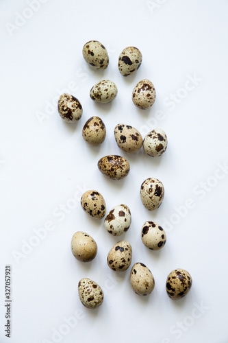quail eggs on a white background. Easter and easter decoration