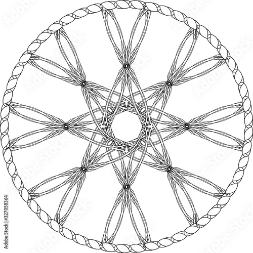 Abstract entwined wheel with octagonal star in knotted circle