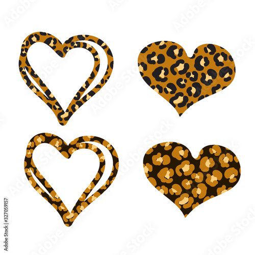 Cheetah heart print vector object set isolated on white.