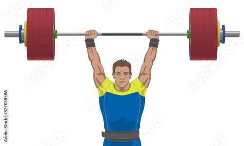 man lifting weights above head isolated on a white background