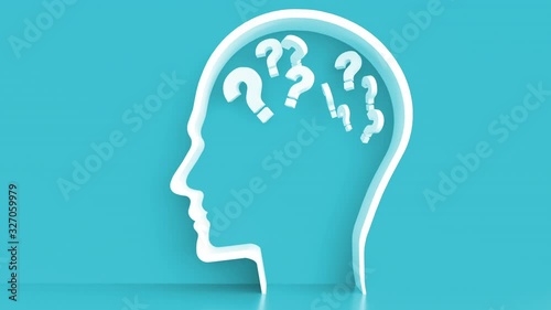 Wallpaper Mural Moving Questionmarks in Human Head outline in front of a color wall background. Business Psychology concept Torontodigital.ca