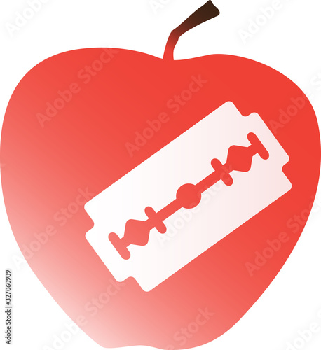 Apple with a razor blade inside as a metaphor for a hidden danger or dangerous food, EPS 8 vector illustration