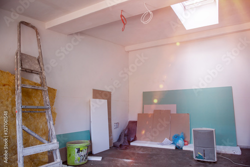 interior of construction site with white drywall