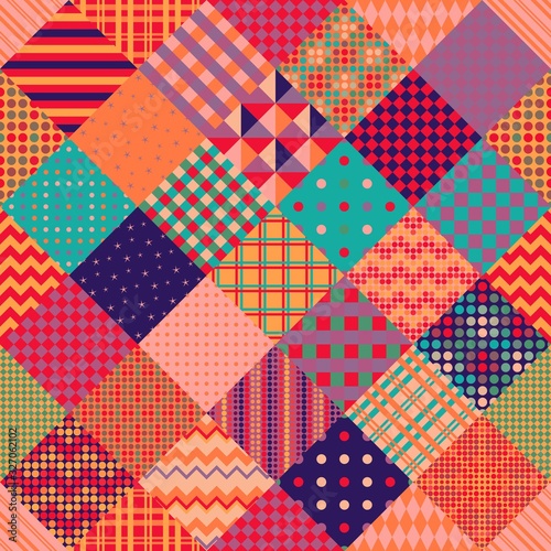 Multicolor patchwork pattern. Seamless vector design. Bright print for fabric.