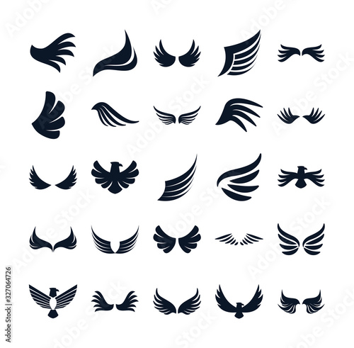 Isolated wings and eagles silhouette style icon set vector design