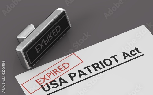 USA PATRIOT act expiration date event 3d illustration. Paper with header and stamp with red word expired.