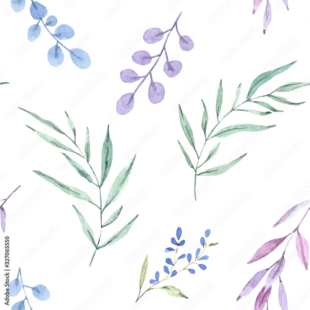 Hand drawn watercolor lavender floral pattern