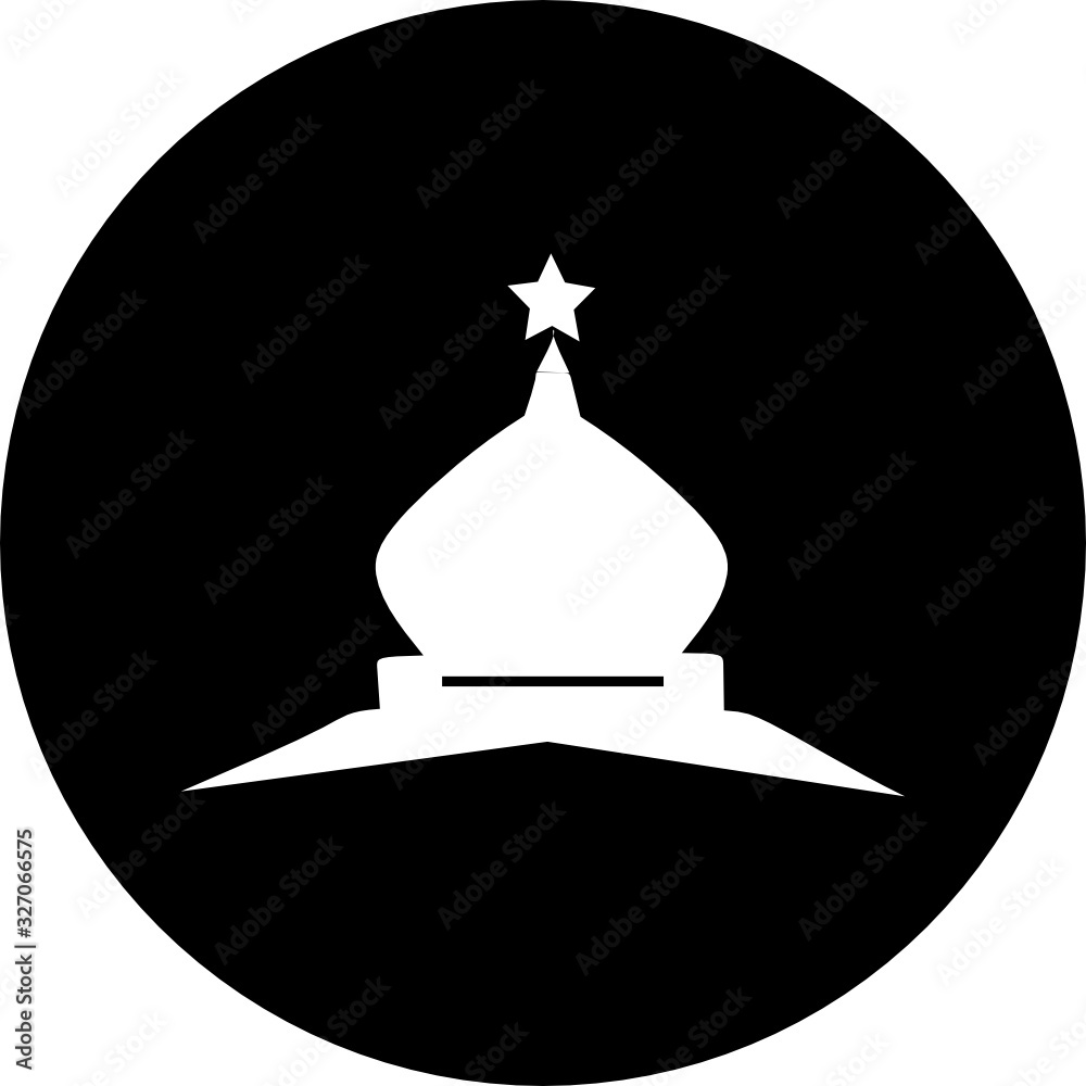 Fototapeta premium Dome of the mosque in black circle icon. Mosque icon art. Islam minaret or mosque dome tower. Muslim Ramadan and Eid Al Fitr celebration.