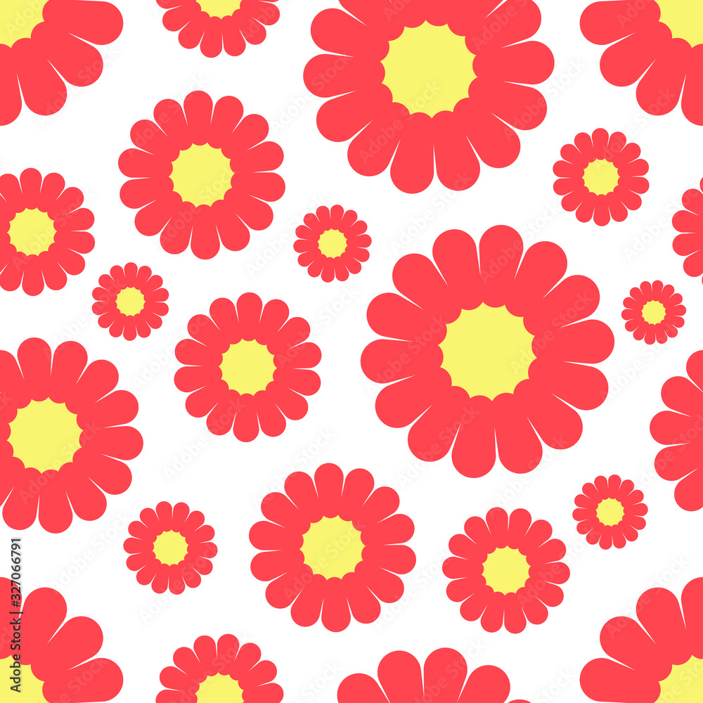 Bright red flowers isolated on white background. Seamless pattern. Vector graphic drawing. Texture. Bright red flowers isolated on white background. Seamless pattern. Vector graphic drawing. Texture.