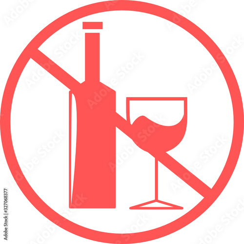 No alcohol drink icon isolated on white background, warning label. Prohibition alcohol