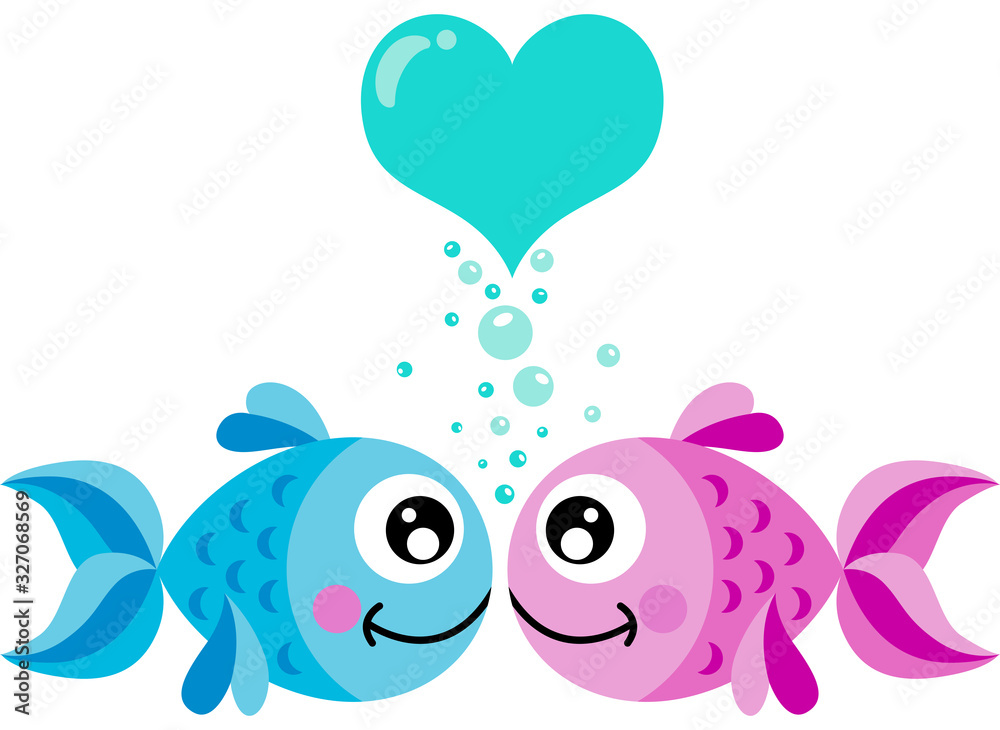 Cute couple of fish in love