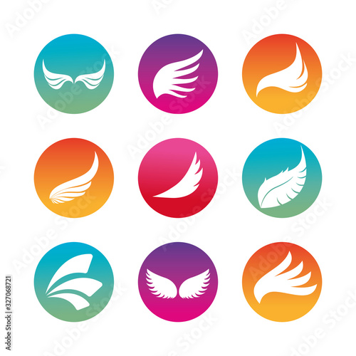 Isolated wings silhouette block style icon set vector design