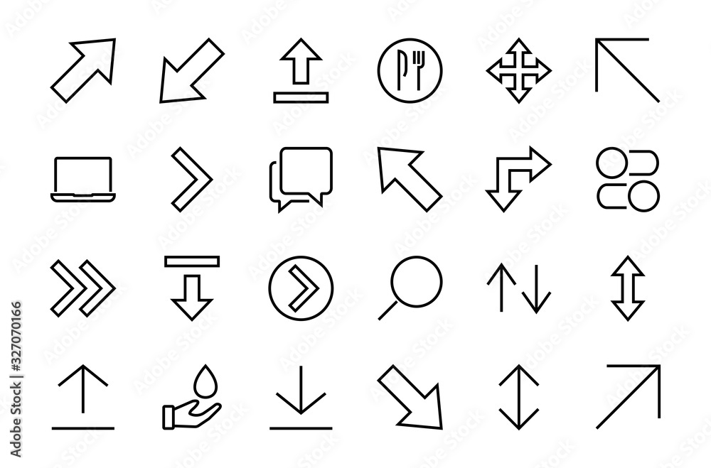 Set of line arrows, directions, arrows, contains icons such as pause, continuation, directly, to the right, Editable stroke. 480x480, On a white background, Vector illustration Set of line arrows, directions, arrows, contains icons such as pause, continuation, directly, to the right, Editable stroke. 480x480, On a white background, Vector illustration