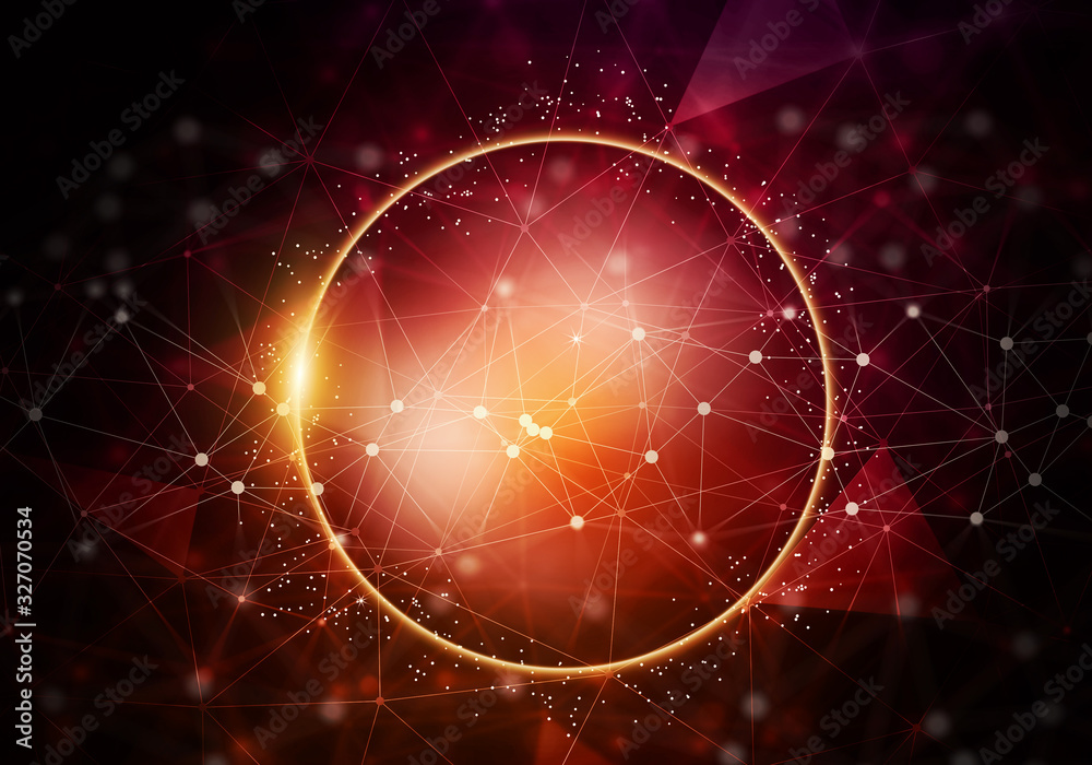 Obraz premium Abstract glowing circle on an abstract colorful modern connected geometric network