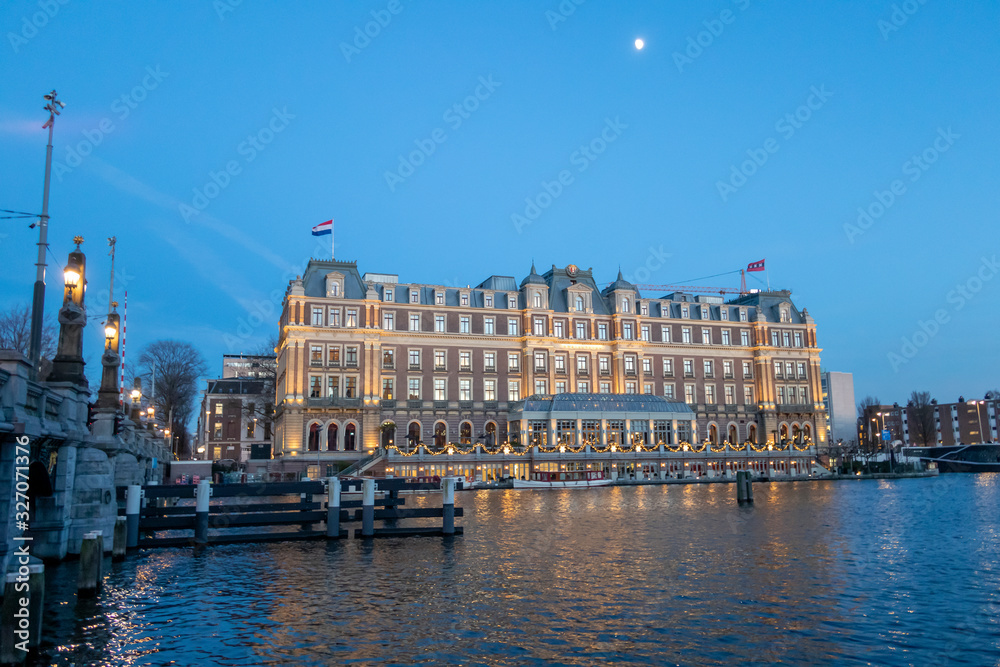 Amstelhotel at the river the Amstel in Amsterdam by night