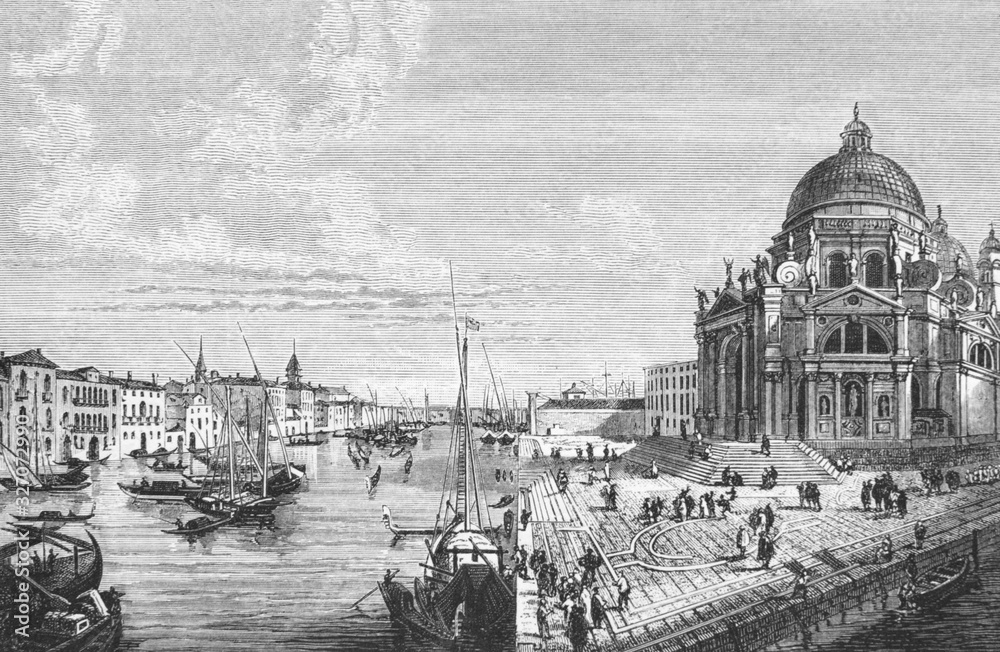 Vue of Venice by Canaletti in the old book Peinture Italienne, by P. Mantz, 1870, Paris
