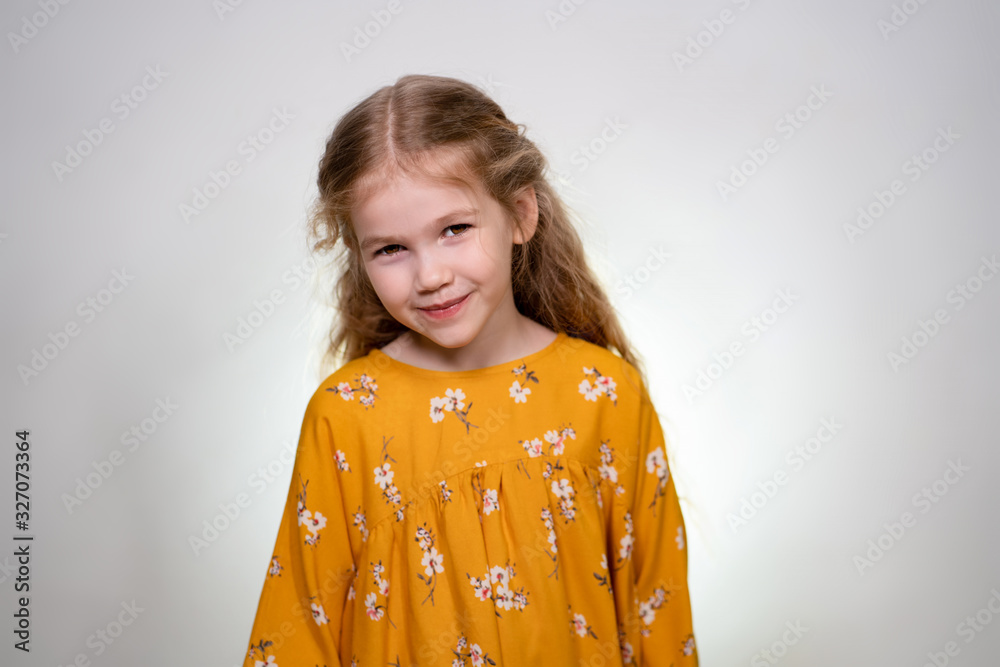 The little girl smiles and looks at the camera. The little girl smiles and looks at the camera.