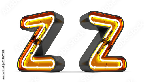 Alphabet neon light 3d rendering on white background with Clipping path ready to use.